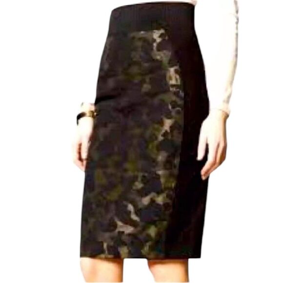 Anthropologie Maeve Camo Pencil Skirt Black Green Jacquard High Waisted  Size 2 - Picture 2 of 15